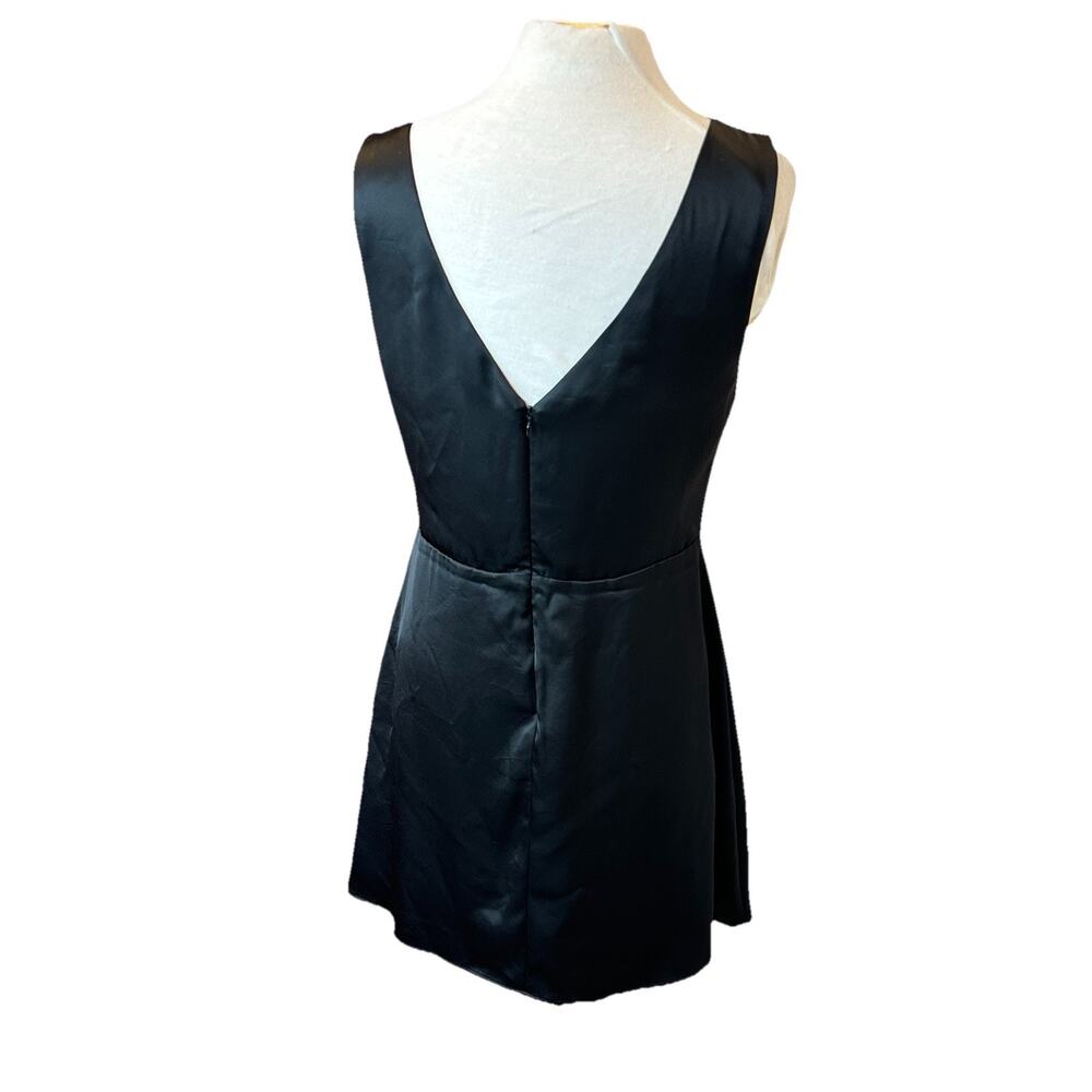 Reformation Zenni Satin Mini Dress Black Sleeveless Boat Neck Open Back Size 10 - Picture 4 of 13